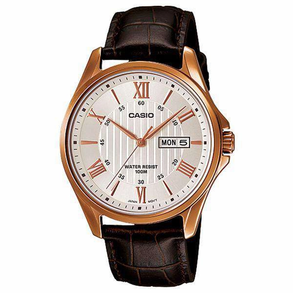 Casio MTP-1384L-7A Brown Leather Watch For Men Affordable casual watches Sporty casual watches Affordable luxury casual watches