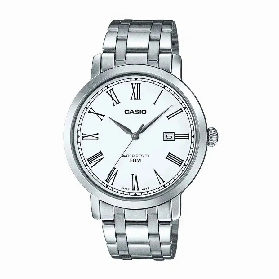 Casio MTP-E149D-7B Silver Stainless Watch for Men Affordable casual watches Sporty casual watches Affordable luxury casual watches