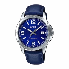 Casio MTP-V004L-2B Blue Leather Watch for Men Affordable casual watches Sporty casual watches Affordable luxury casual watches