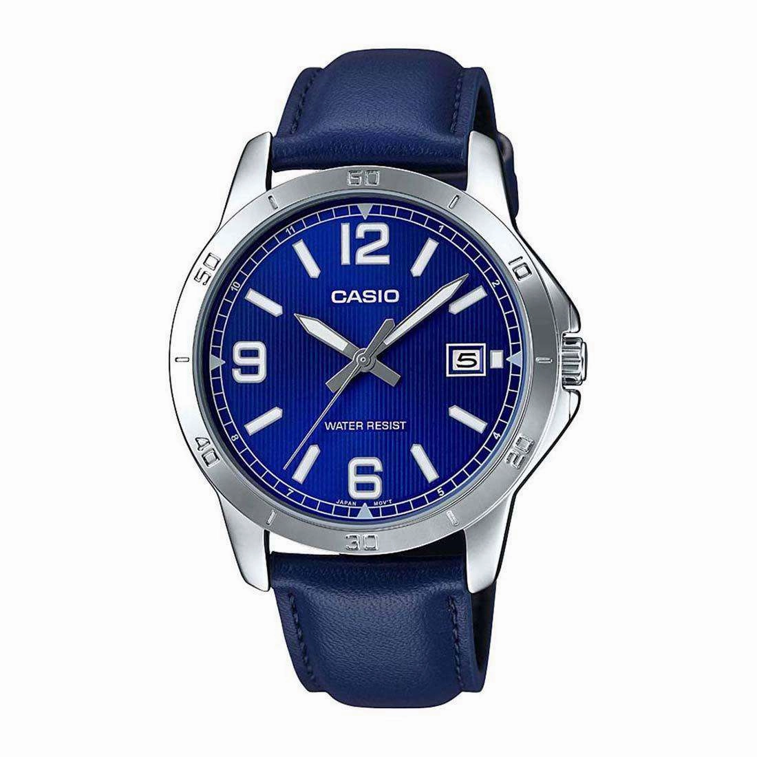 Casio MTP-V004L-2B Blue Leather Watch for Men Affordable casual watches Sporty casual watches Affordable luxury casual watches