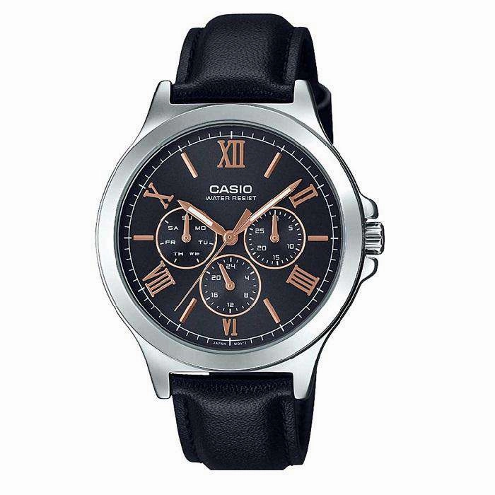 Casio MTP-V300L-1A2UDF Black Leather Strap Watch for Men Affordable casual watches Sporty casual watches Affordable luxury casual watches