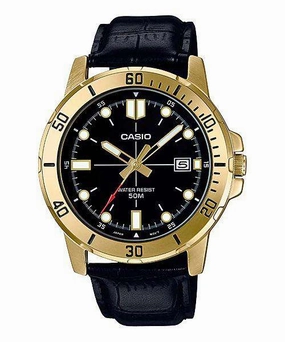 Casio MTP-VD01GL-1EVUDF Black Leather Strap Watch for Men Affordable casual watches Sporty casual watches Affordable luxury casual watches