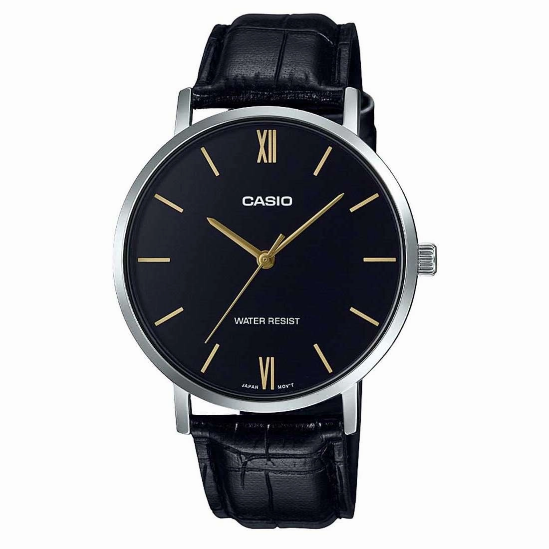 Casio MTP-VT01L-1BUDF Black Leather Watch for Men Affordable casual watches Sporty casual watches Affordable luxury casual watches