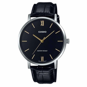 Casio MTP-VT01L-1BUDF Black Leather Watch for Men Affordable casual watches Sporty casual watches Affordable luxury casual watches