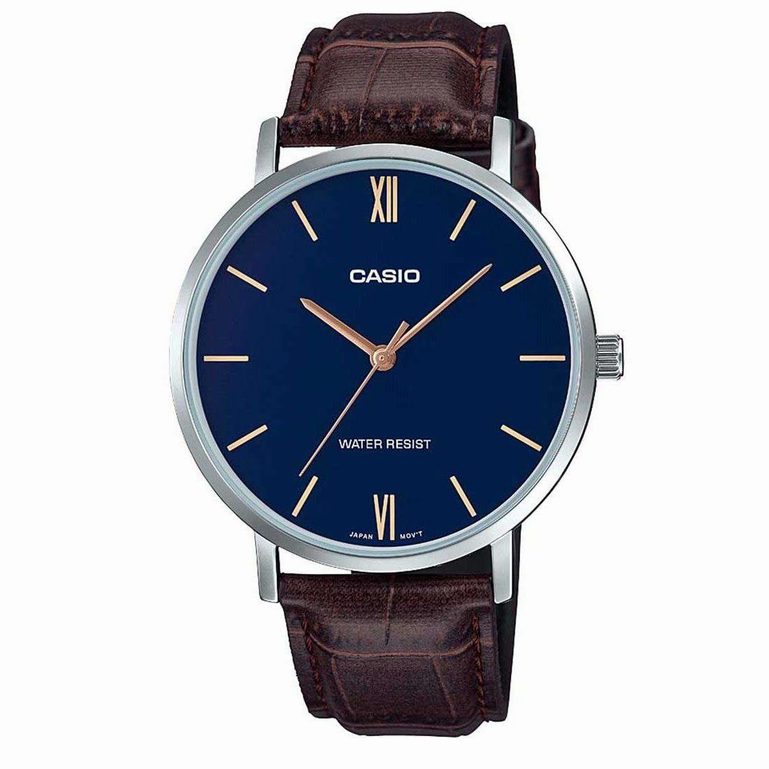 Casio MTP-VT01L-2BUDF Brown Leather Watch for Men Affordable casual watches Sporty casual watches Affordable luxury casual watches