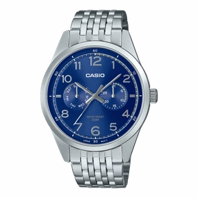Casio Standard Analogue Blue Dial Stainless Steel Watch MTPE340D-2A 