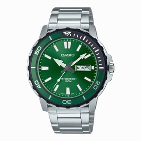 Casio Standard Silver Stainless Steel Green Dial Watch MTD125D-3A,quartz watch, quartz watches for men, quartz watches for women, best quartz watch, minimalist quartz watch, luxury quartz watch, waterproof quartz watch,analog quartz watch, digital quartz w