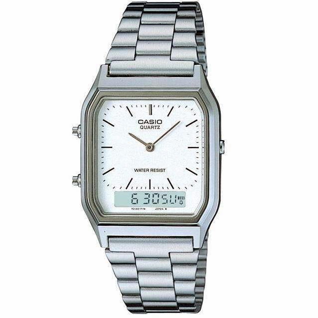 Casio Vintage AQ-230A-7D Silver Stainless Watch Unisex Affordable casual watches Sporty casual watches Affordable luxury casual watches