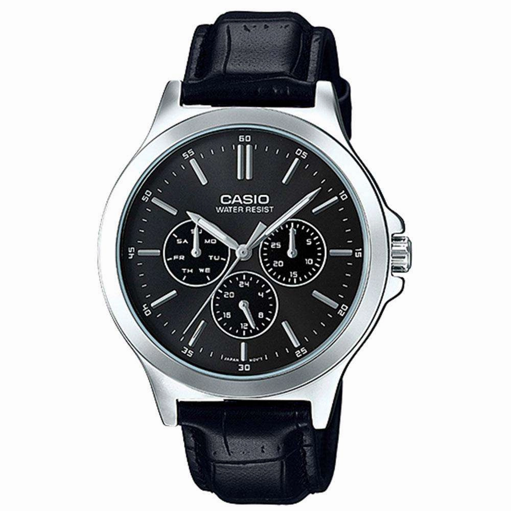 Casio Vintage MTP-V300L-1A Black Leather Watch for Men Affordable casual watches Sporty casual watches Affordable luxury casual watches