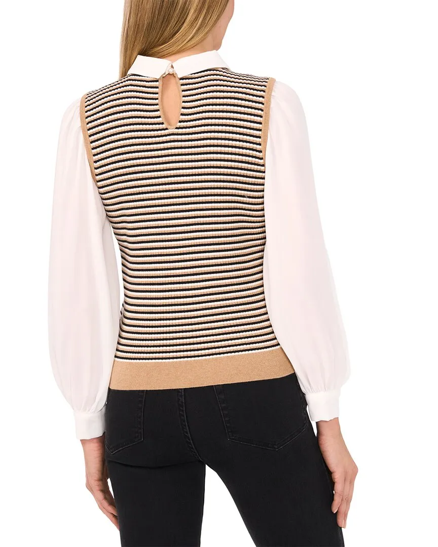 CeCe Thin Stripe Vest Twofer Sweater
