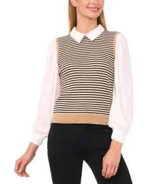 CeCe Thin Stripe Vest Twofer Sweater