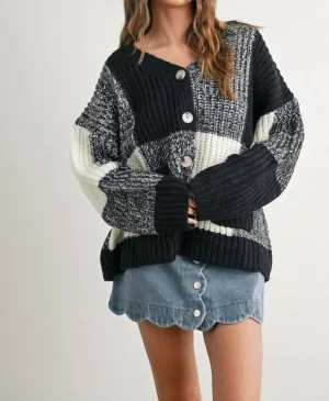Checkered Cardigan In Checkered Black