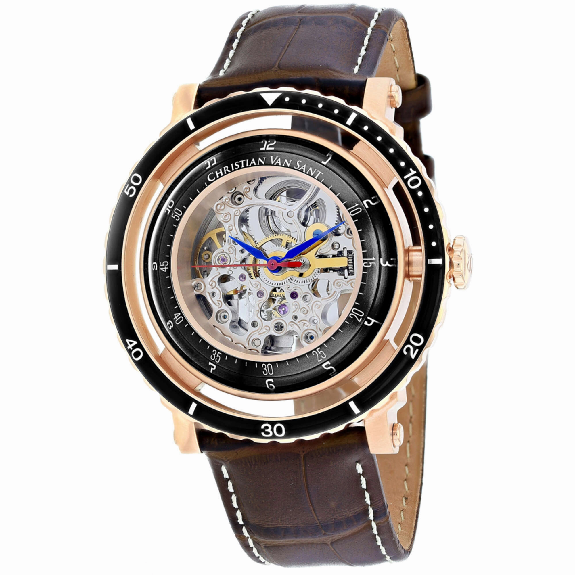 Christian Van Sant Men's Watch - Dome Automatic Silver Dial Leather Strap | CV0744 