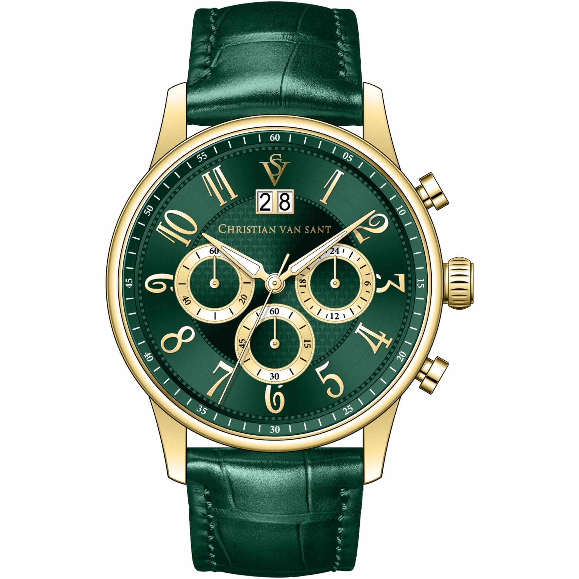 Christian Van Sant Men's Watch - Heritage Chrono Green Dial Leather Strap | CV3943 Luxury Quartz Watch Quartz Watch Sale
