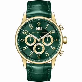 Christian Van Sant Men's Watch - Heritage Chrono Green Dial Leather Strap | CV3943 Luxury Quartz Watch Quartz Watch Sale