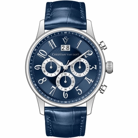 Christian Van Sant Men's Watch - Heritage Quartz Blue Dial Leather Strap | CV3941 men's watches best men's watches under $500 affordable men's watches men watches classic