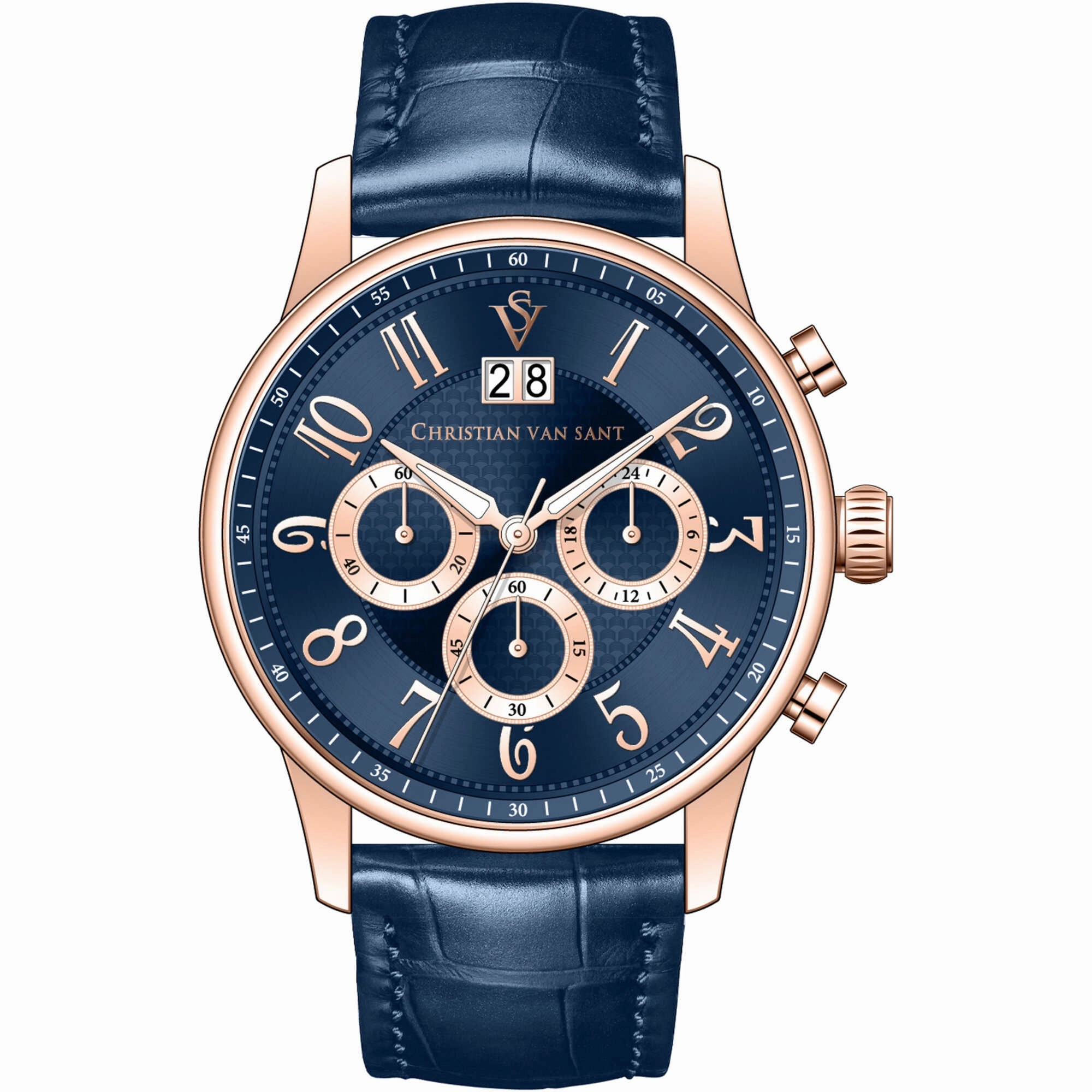 Christian Van Sant Men's Watch - Heritage Quartz Blue Dial Leather Strap | CV3945 men's watches best men's watches under $500 affordable men's watches men watches classic