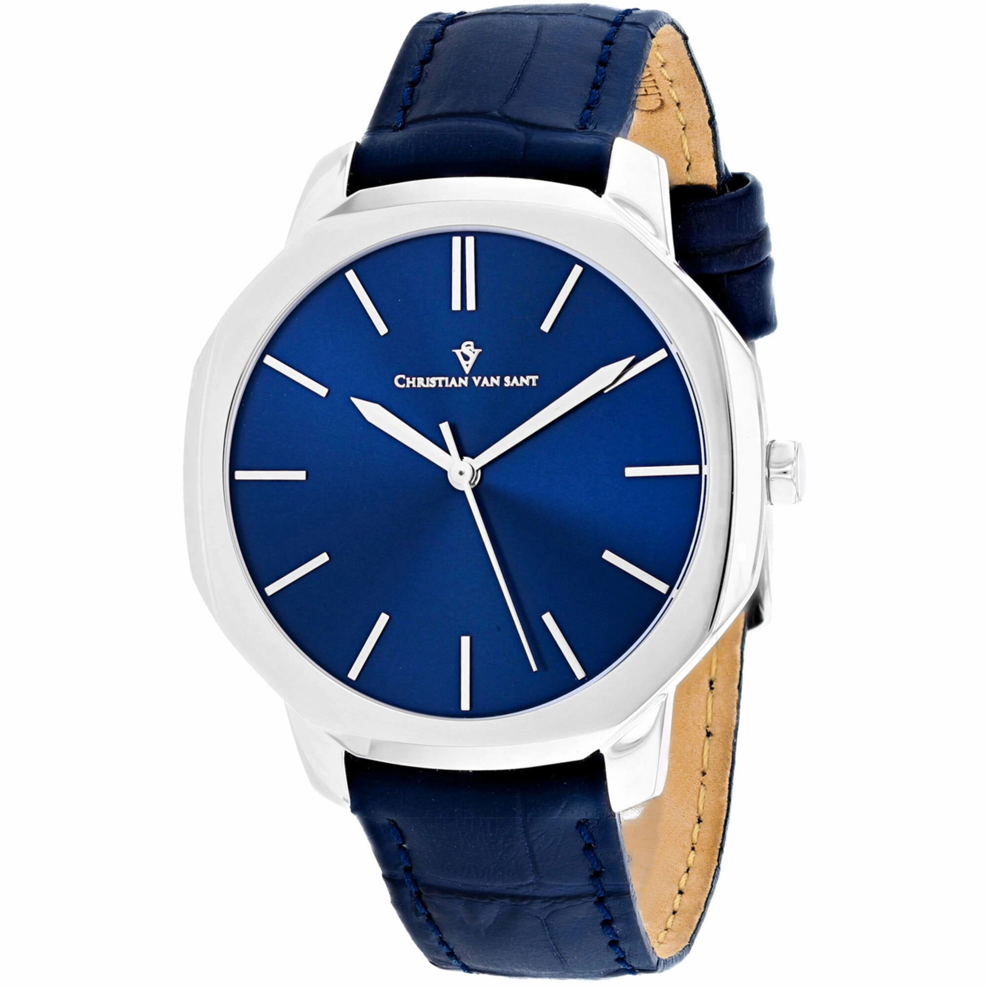 Christian Van Sant Men's Watch - Octavius Slim Quartz Blue Leather Strap | CV0532 men's watches best men's watches under $500 affordable men's watches men watches classic