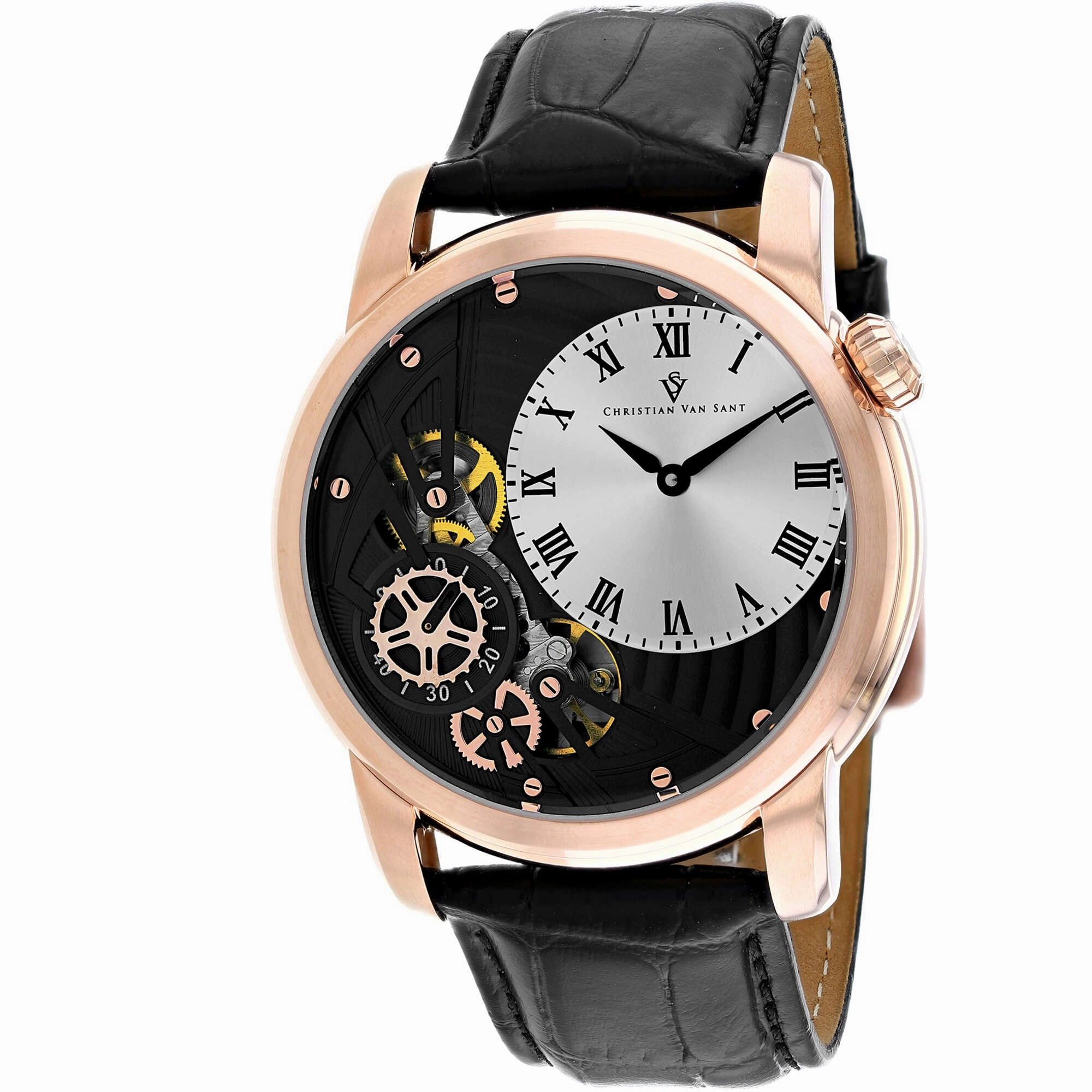 Christian Van Sant Men's Watch - Sprocket Auto-Quartz Black Leather Strap | CV1548 