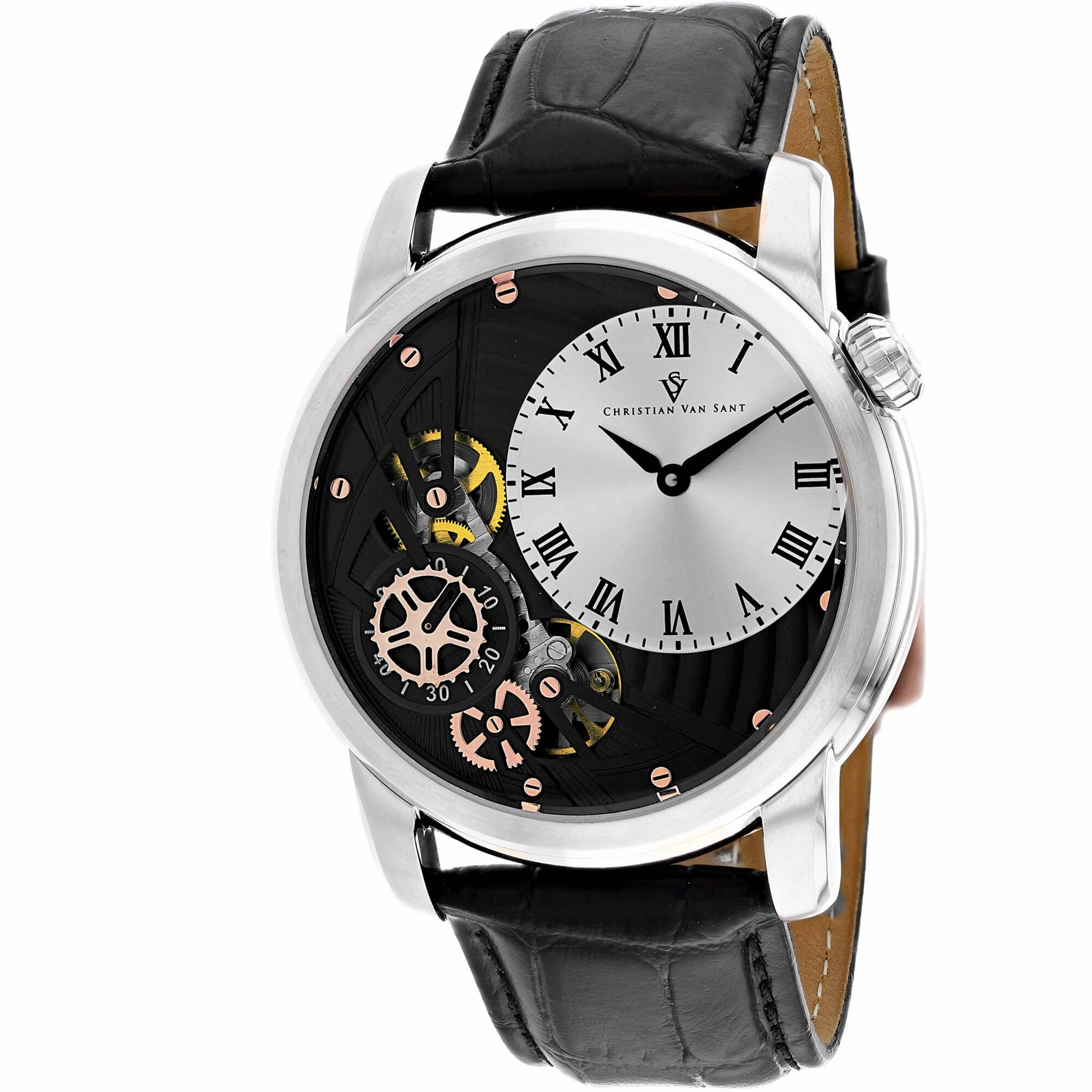 Christian Van Sant Men's Watch - Sprocket Auto-Quartz Black Leather Strap | CV1551 