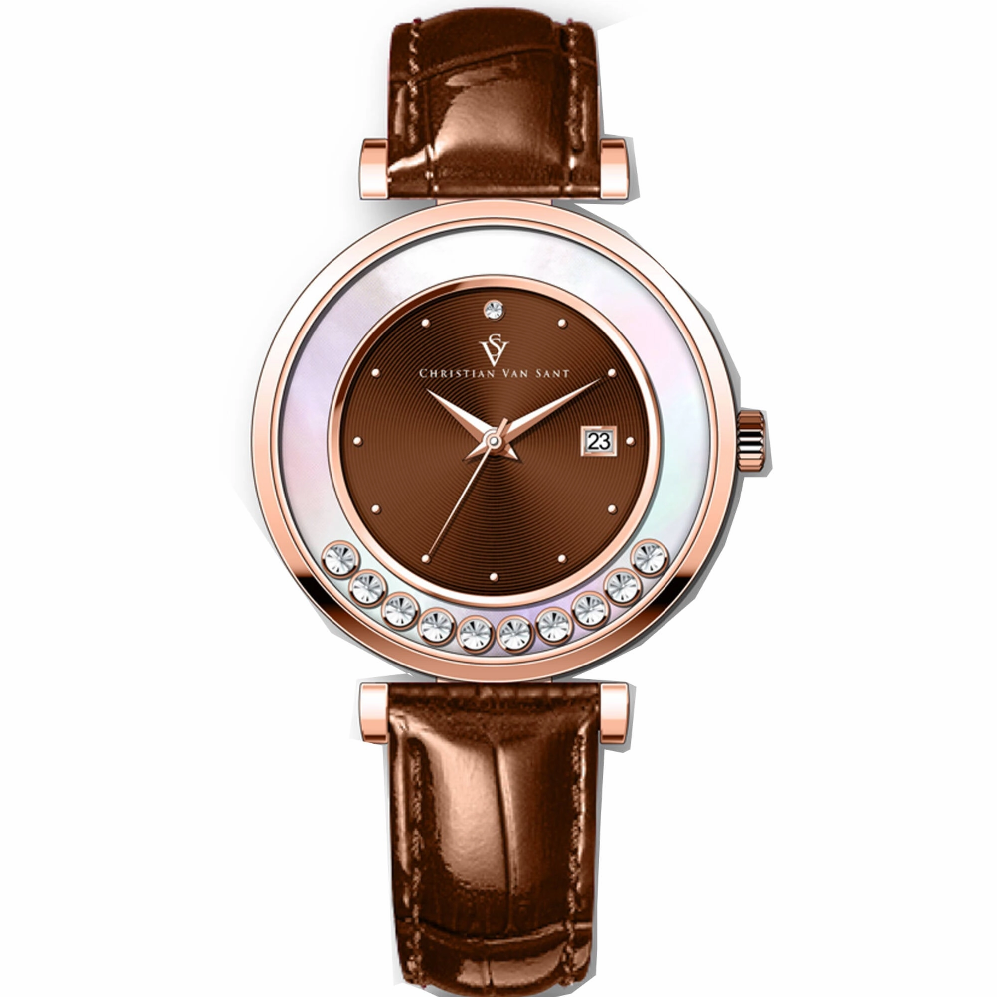 Christian Van Sant Women's Watch - Bria Quartz Brown Dial Leather Strap | CV3817 Luxury Quartz Watch Quartz Watch Sale