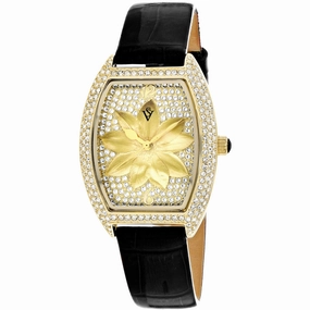 Christian Van Sant Women's Watch - Lotus Quartz Gold Tone Dial Black Strap | CV4855 Luxury Quartz Watch Quartz Watch Sale