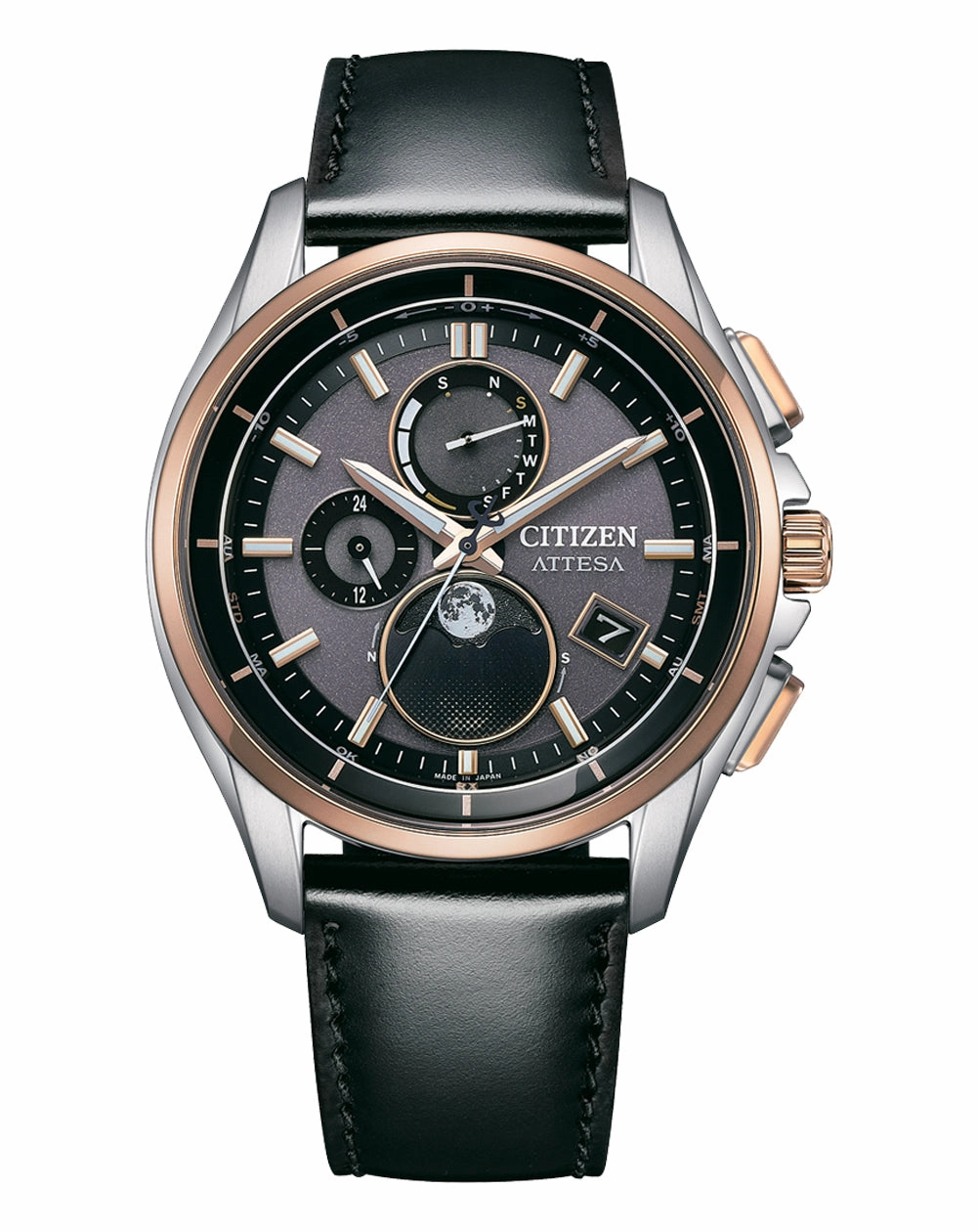 Citizen Attesa Radio Controlled Eco-Drive Black Leather Strap Watch BY1004-17X 