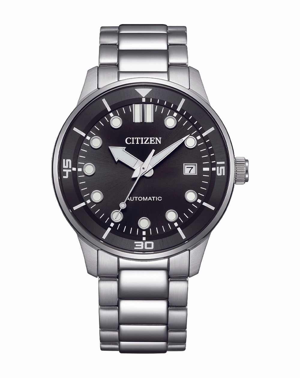 Citizen Automatic Silver Stainless Steel Black Dial Watch NJ0191-83E 