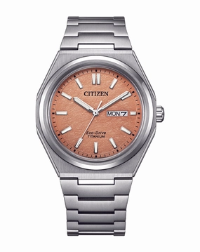 Citizen Eco-Drive Zenshin Three-hand Orange Dial Stainless Steel Watch AW0130-85Z 