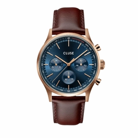 CLUSE Antheor Multifunction Blue Leather Rose Gold Watch CW21009 