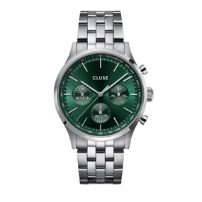 CLUSE Antheor Multifunction Green Dial Silver Stainless Steel Link Watch CW21002 