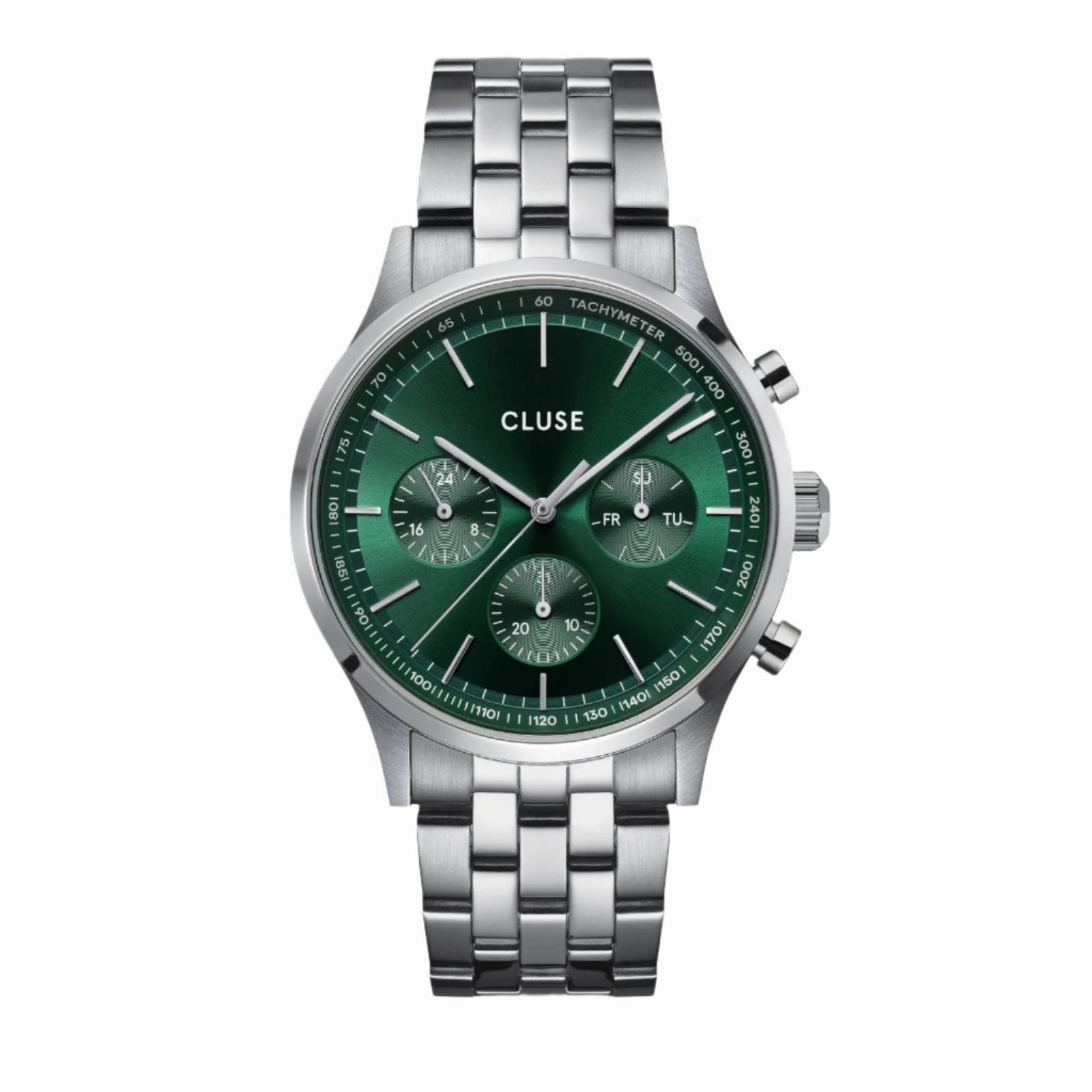 CLUSE Antheor Multifunction Green Dial Silver Stainless Steel Link Watch CW21002 