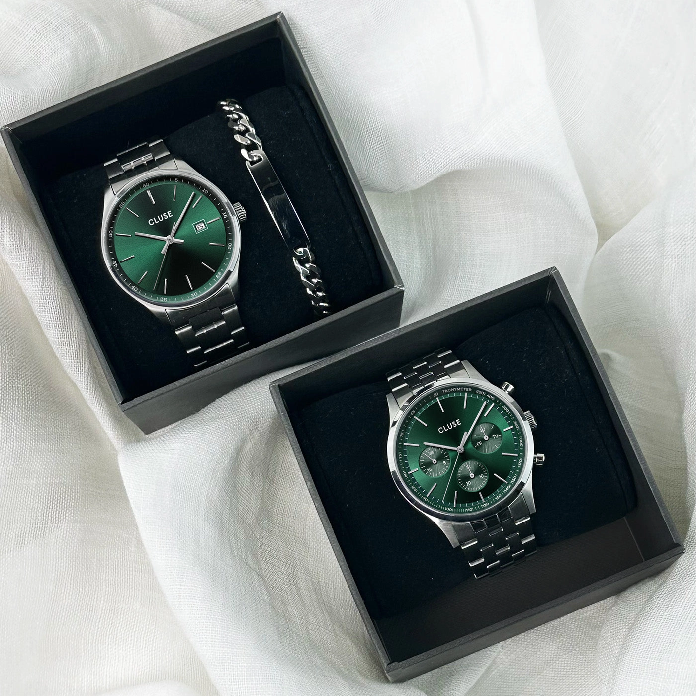 CLUSE Antheor Multifunction Green Dial Silver Stainless Steel Link Watch CW21002