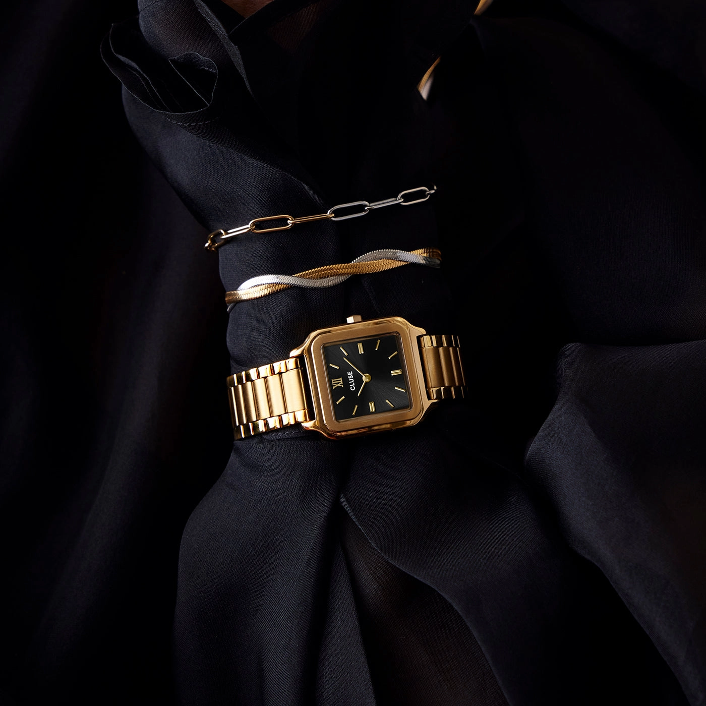 CLUSE Gracieuse Black Dial Gold Stainless Steel Watch CW11906