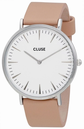 Cluse La Boheme Nude Leather Stainless Steel White Dial Womens Watch CL18231 Women??s luxury watches Affordable women watches