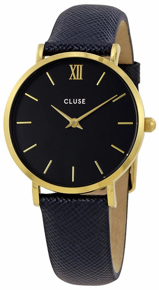 Cluse Minuit Gold Plated Steel Midnight Blue Leather Womens Watch CL30014 Women??s luxury watches Affordable women watches