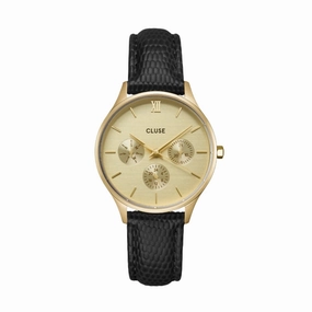 CLUSE Minuit Multifunction Black Lizard Gold Watch CW10705 