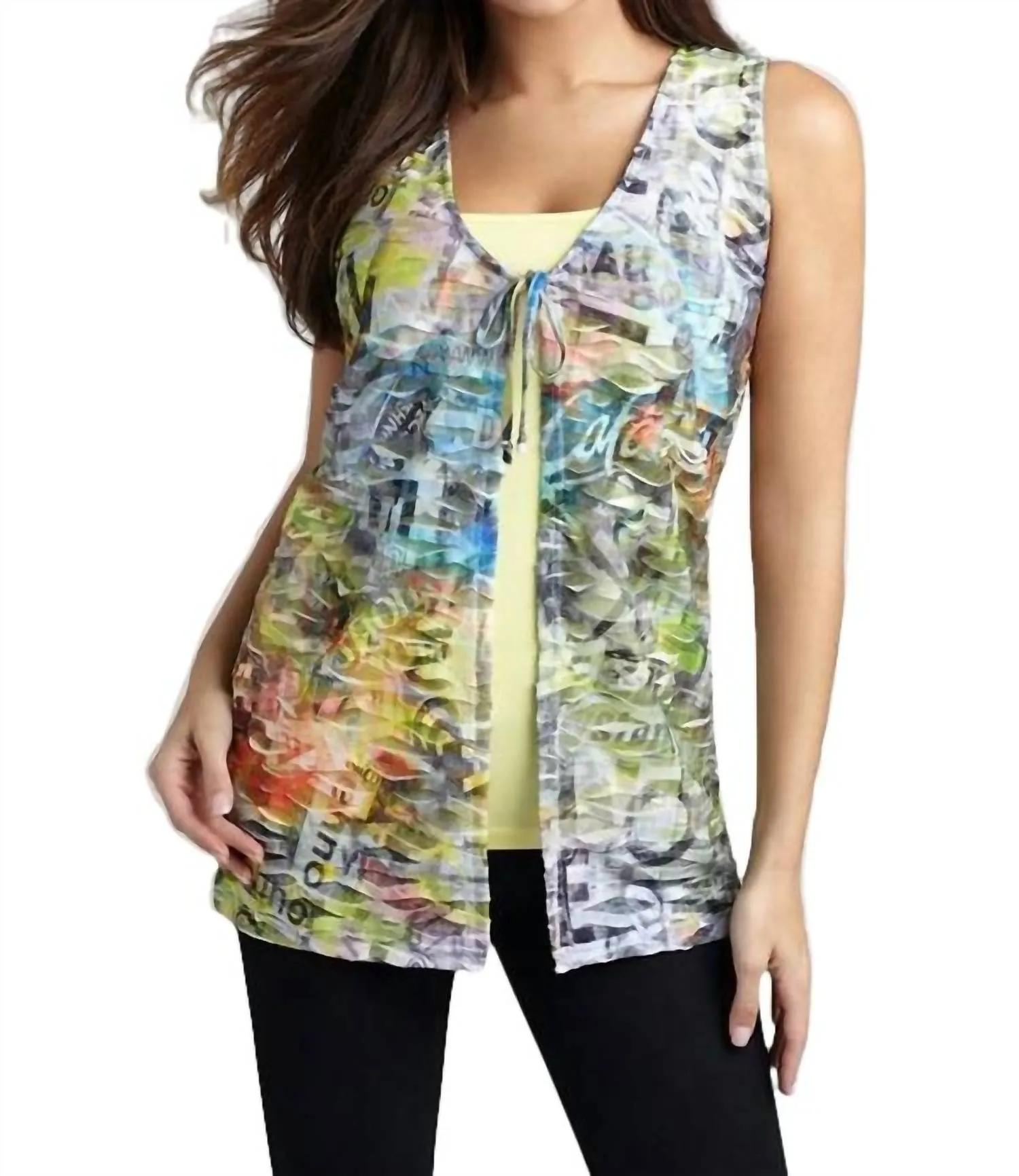 Collage Long Vest In Yellow Multi