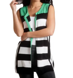 Color Block Stripped Long Vest In Black/green