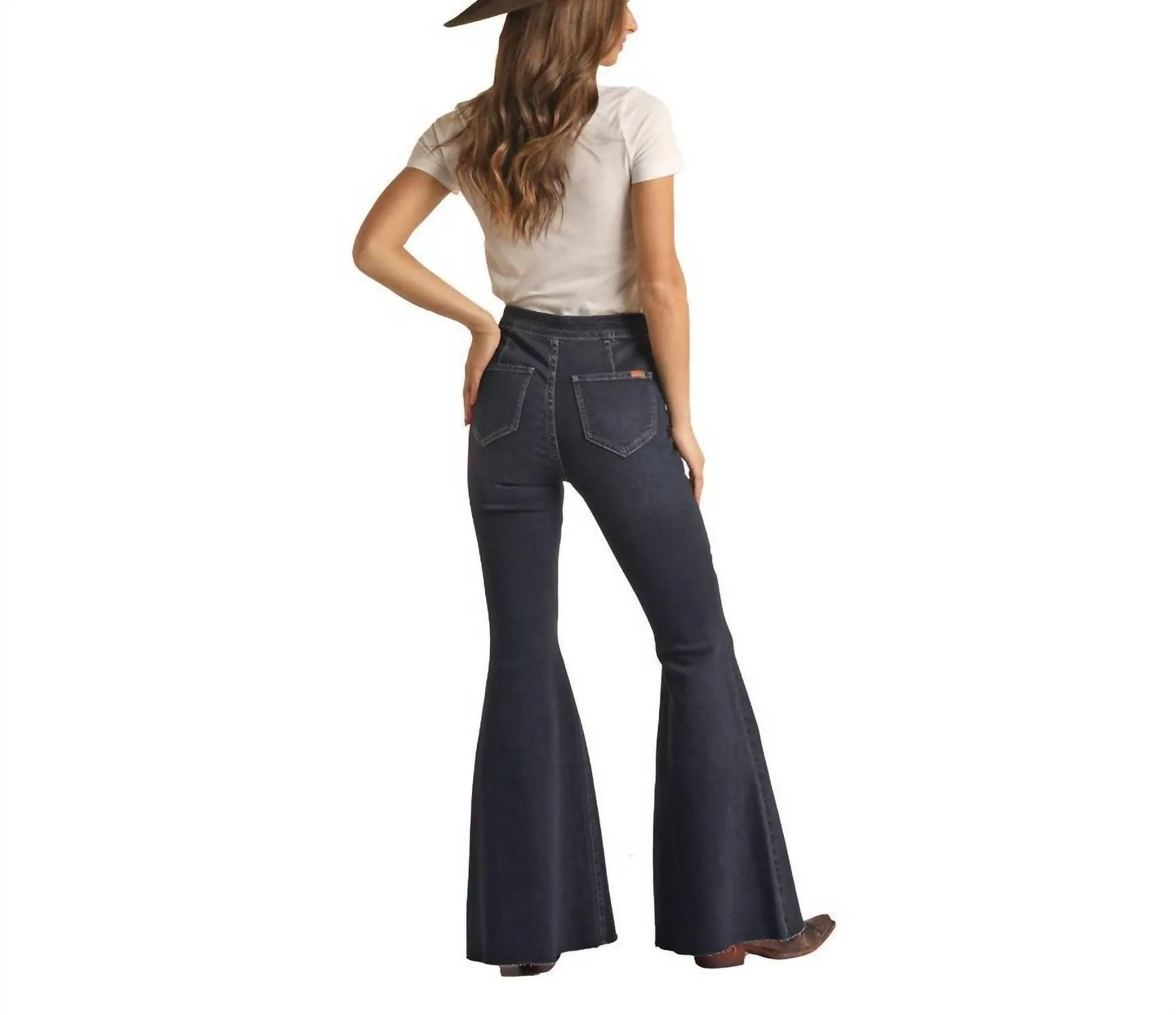 Cowgirl Front Seam Bargain Bell Flare Stretch Jean In Dark Wash