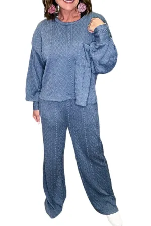 Cozy Cable Knit Lounge Set In Blue
