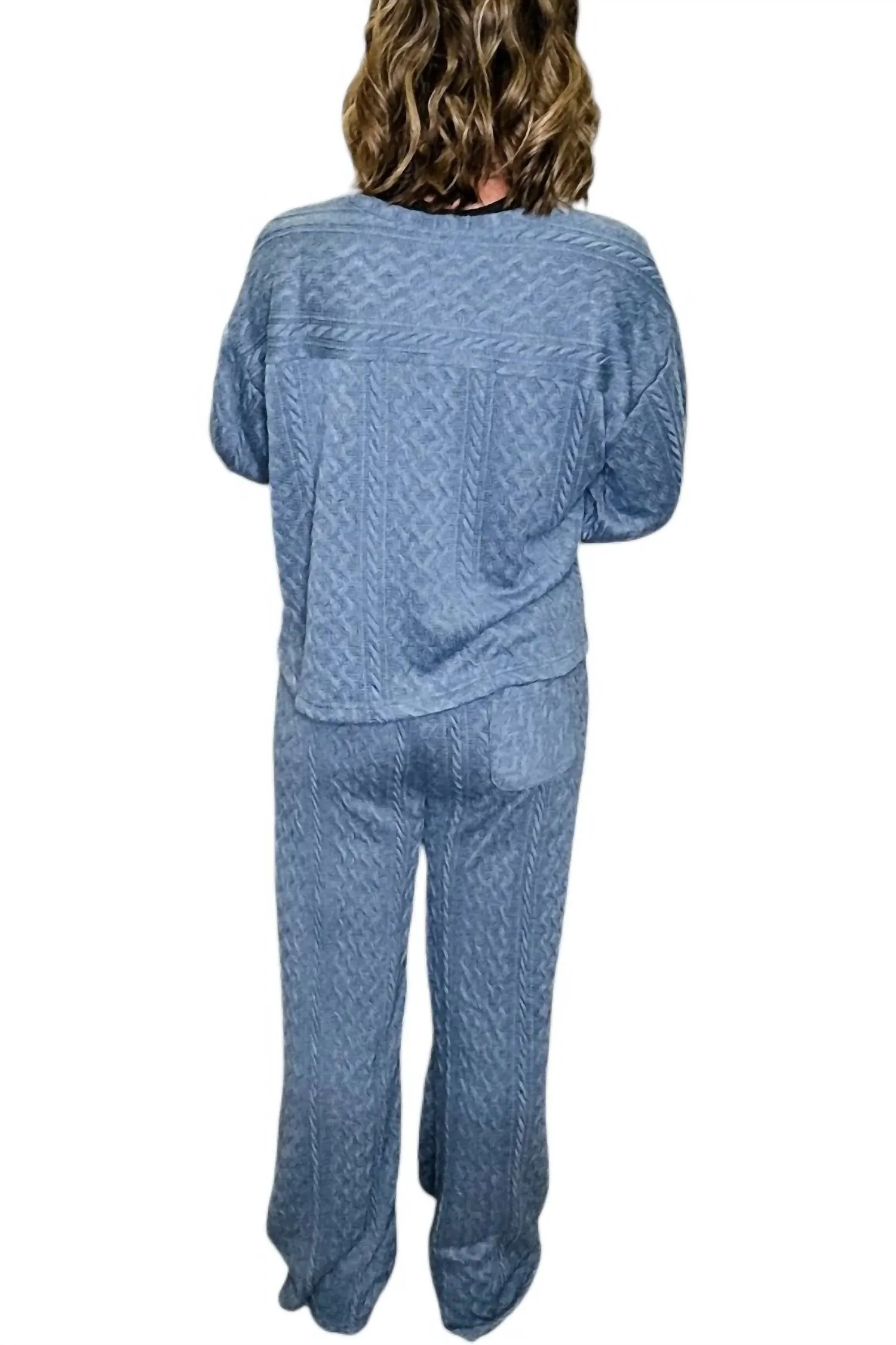 Cozy Cable Knit Lounge Set In Blue