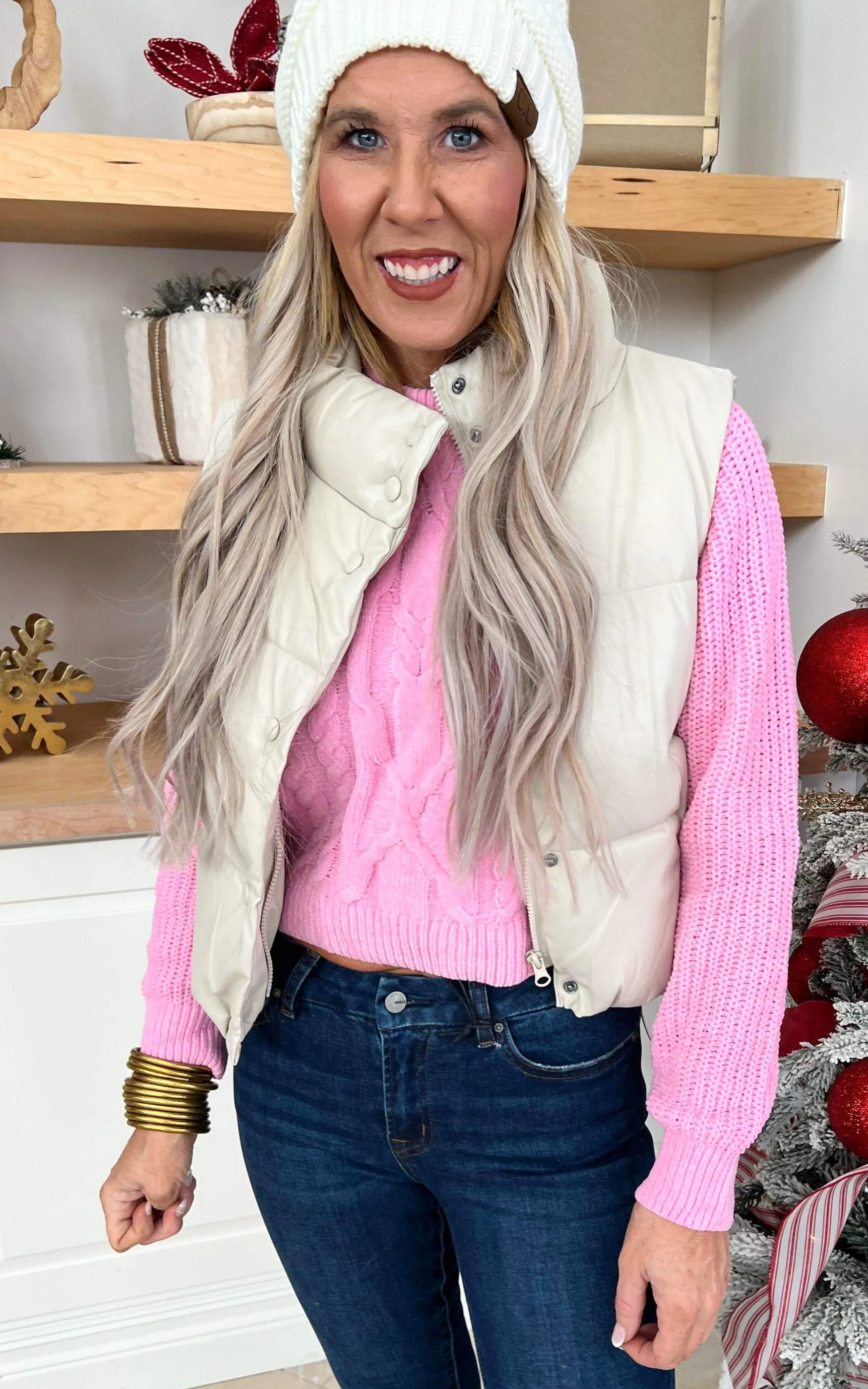 Cream Faux Leather Padded Vest - Final Sale