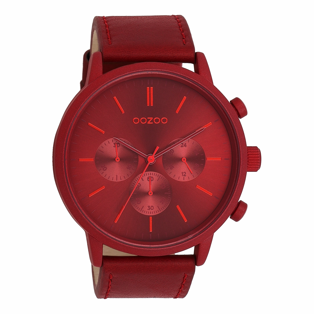 Dahlia red OOZOO watch with leather strap - C11207,seiko watches,mens watches,couple watches,watches designer,watches discount,best watches for men