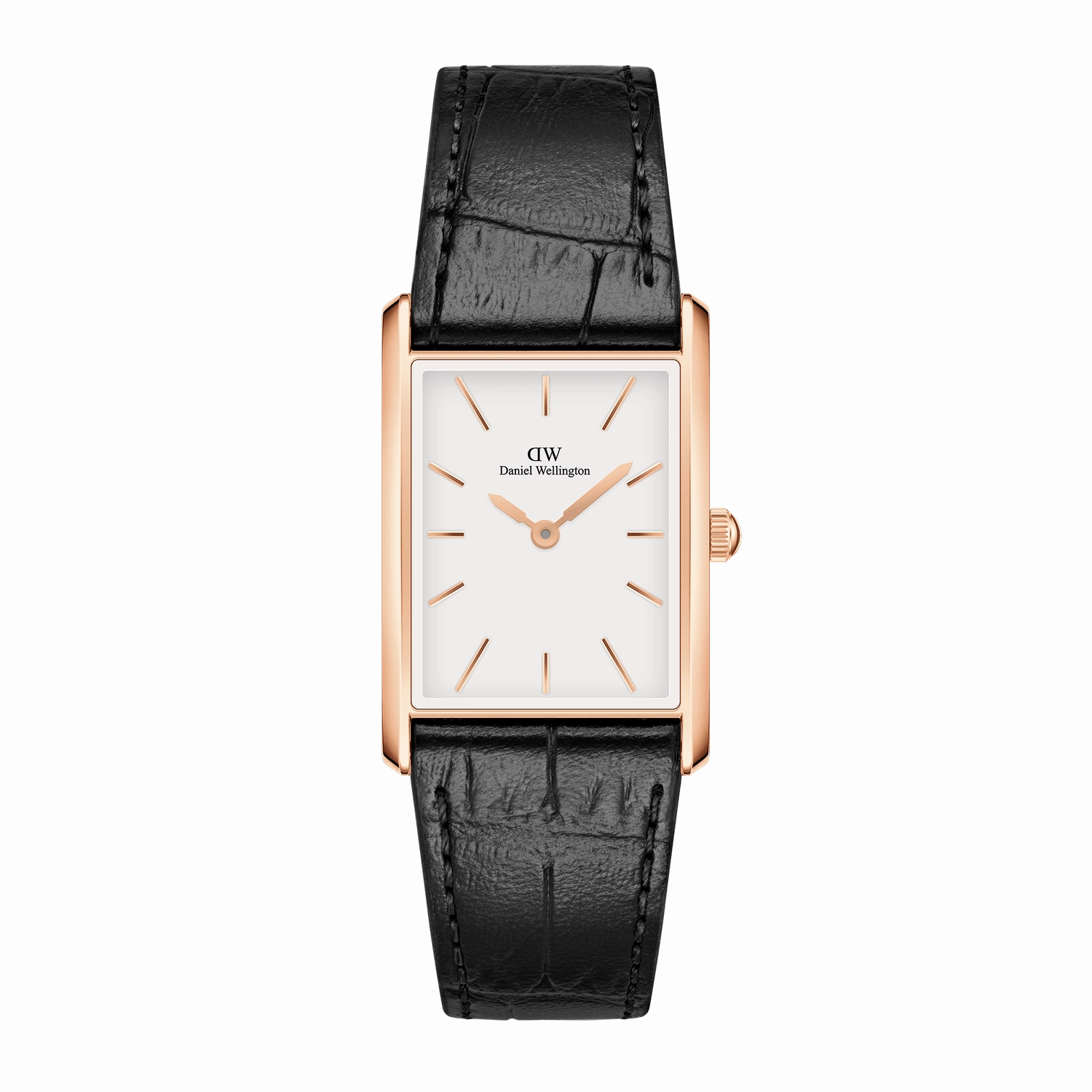 Daniel Wellington Bound Black Crocodile Rose Gold White Dial Watch DW00100698 