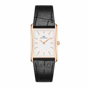 Daniel Wellington Bound Black Crocodile Rose Gold White Dial Watch DW00100698 