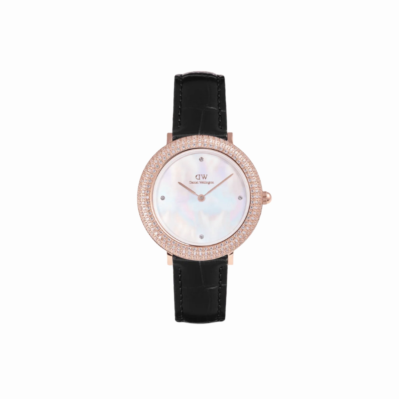 Daniel Wellington Crystalline Bezel Black Croc Rose Gold White Dial Watch DW00100827 