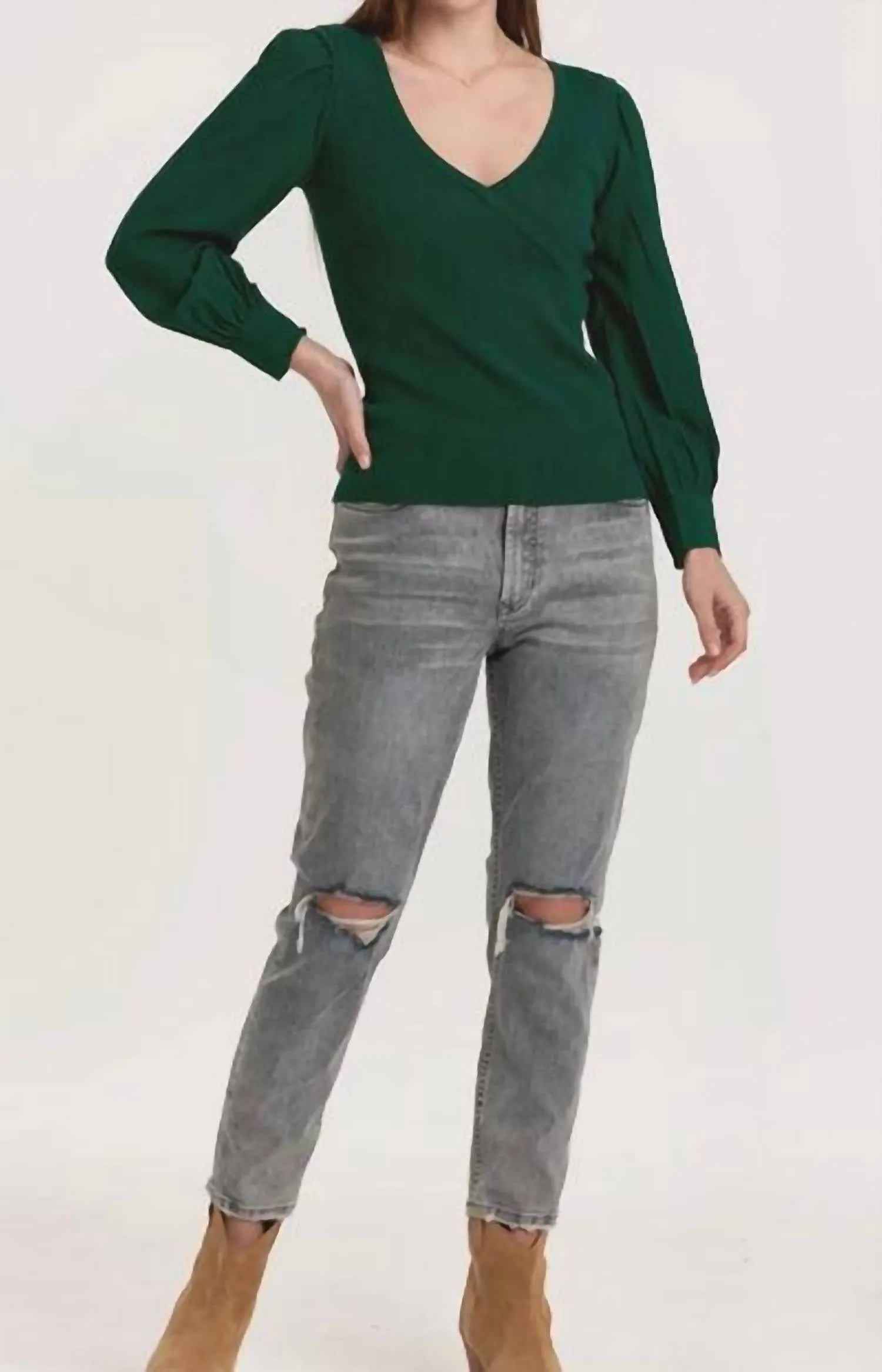 Darcy V-Neck Sweater In Forest Green
