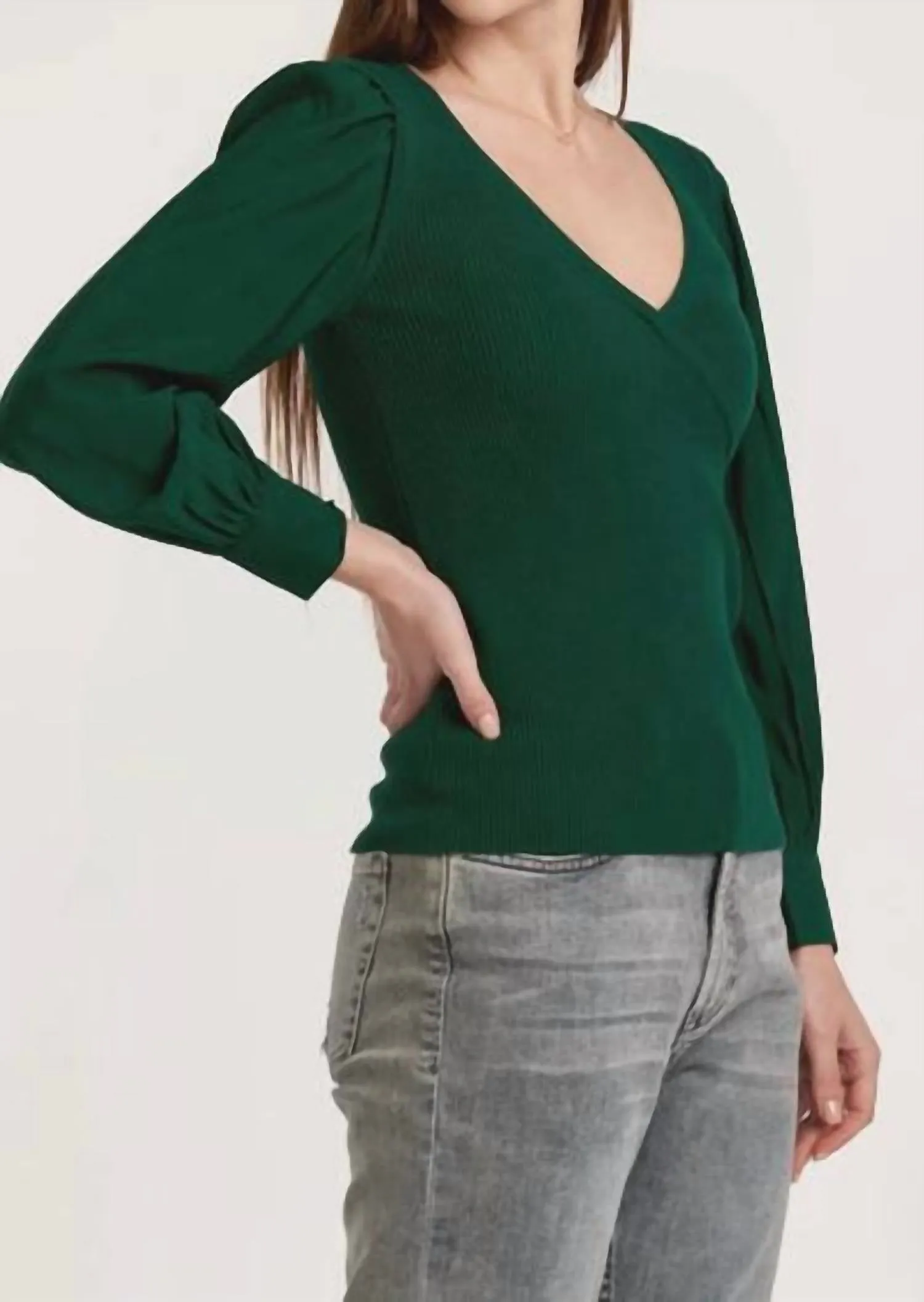 Darcy V-Neck Sweater In Forest Green