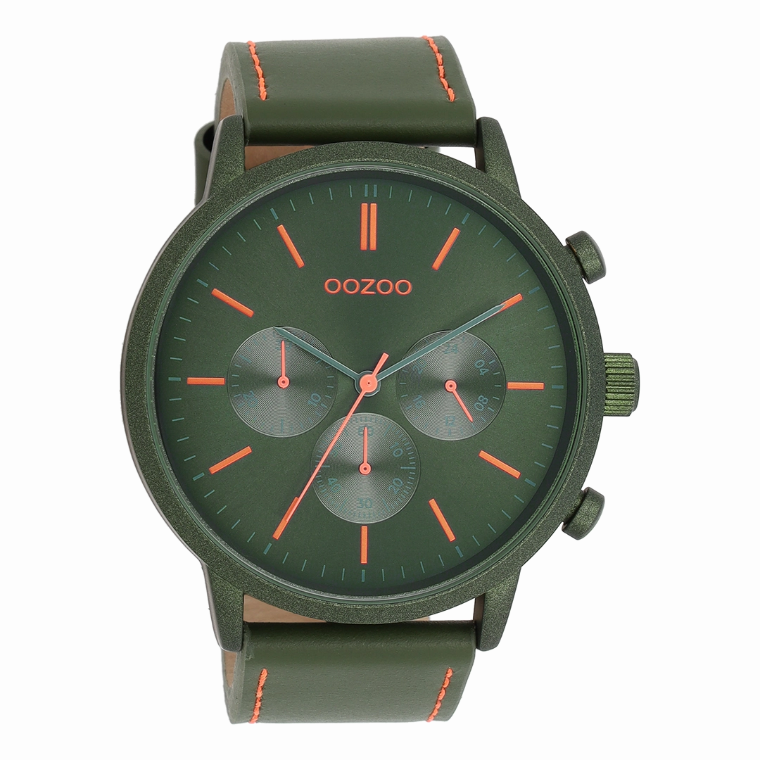 Dark green OOZOO watch with leather strap - C11206,seiko watches,mens watches,couple watches,watches designer,watches discount,best watches for men
